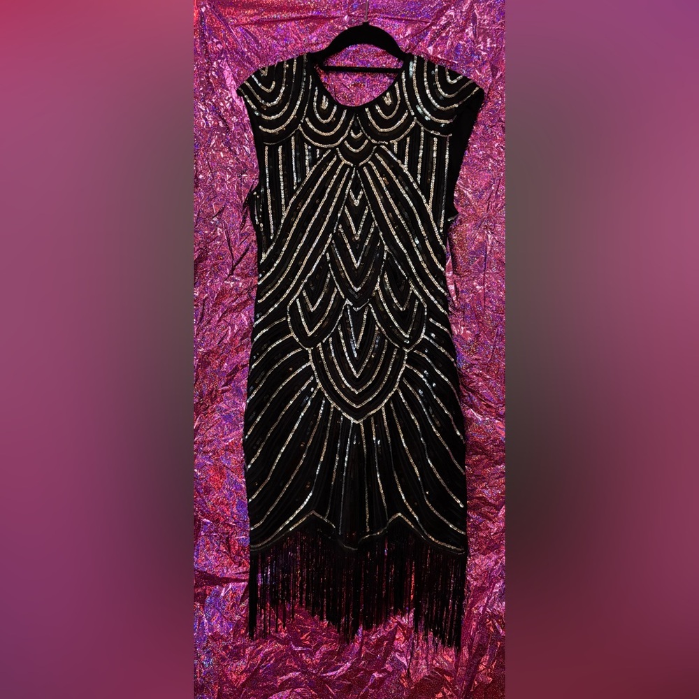 Gatsby Inspired Black and Silver Sequin Dress